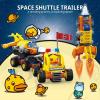imageBDuck Spaceship Rocket Set Space Construction Building Blocks 101 PCS Flatbed Truck with Space Shuttle Toy Gift for Boys and Girls Ages 3